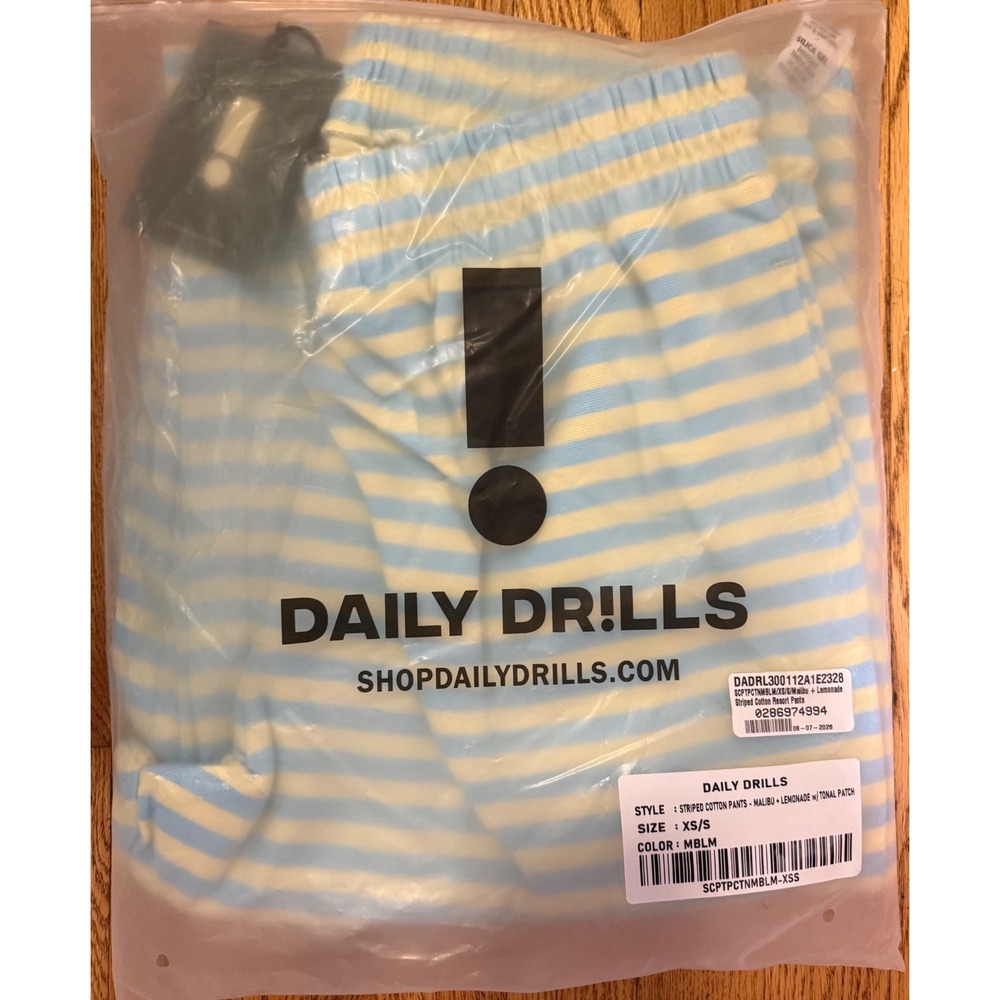 Daily Drills Striped Cotton Pants Lemonade & Malibu Size XS/S NIB
